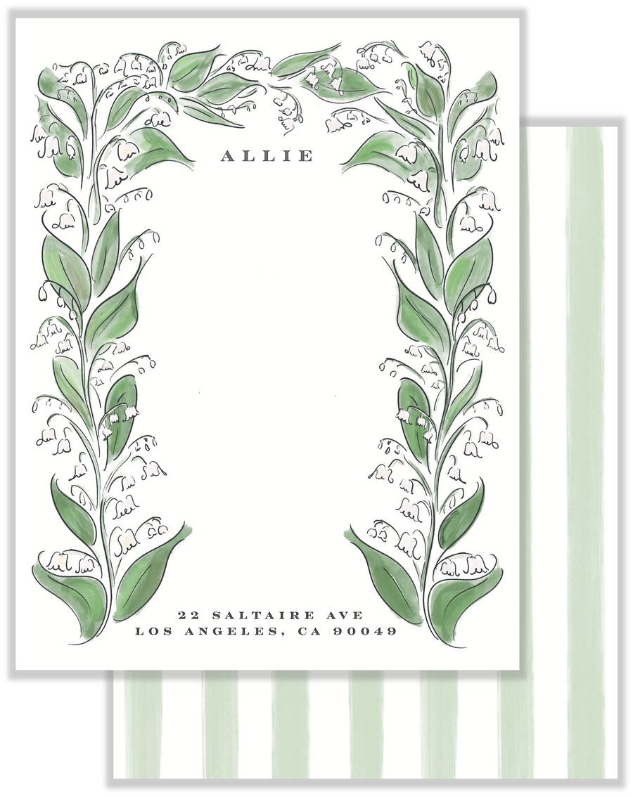 Climbing Lily of the Valley Custom Letterhead and Calligraphy by Laura Vogel Design