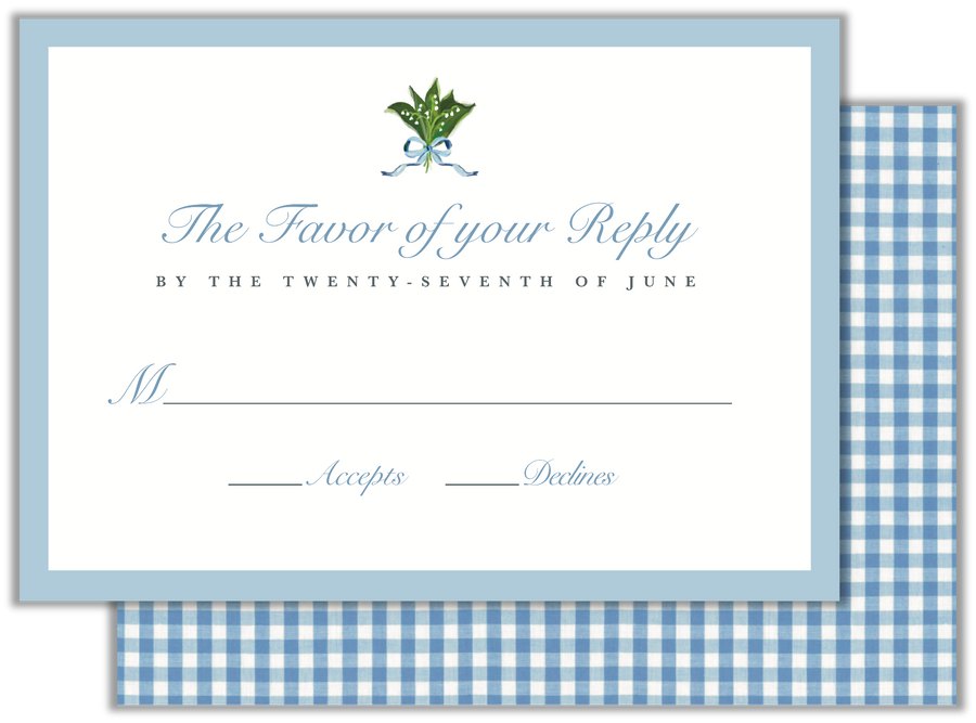 Lily of the Valley Gingham Reply RSVP Card by Laura Vogel Design