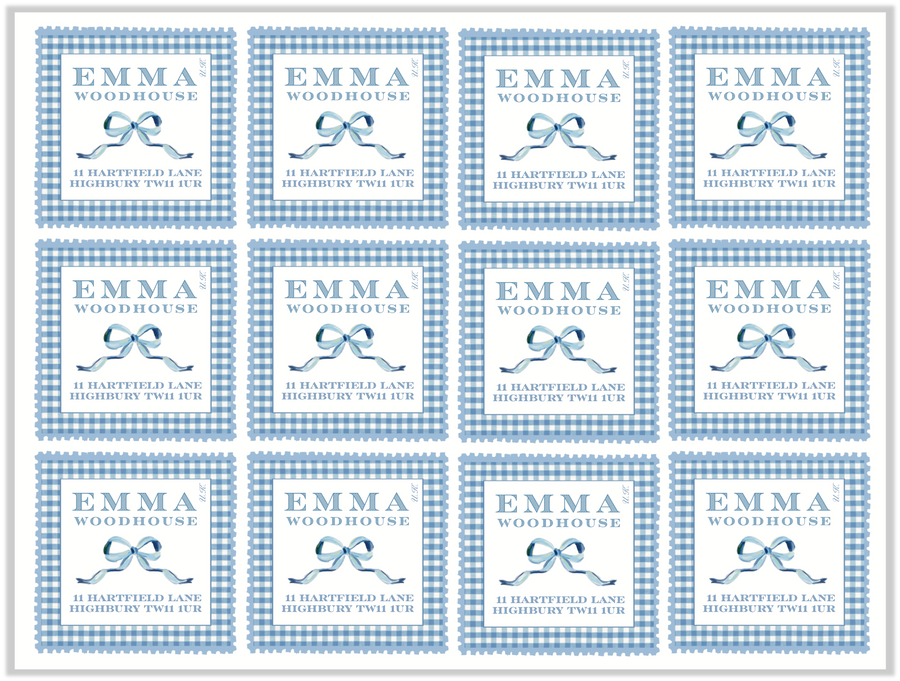 Laura Vogel Design - Blue Gingham Stationery & Return Address Stamp Gift Set