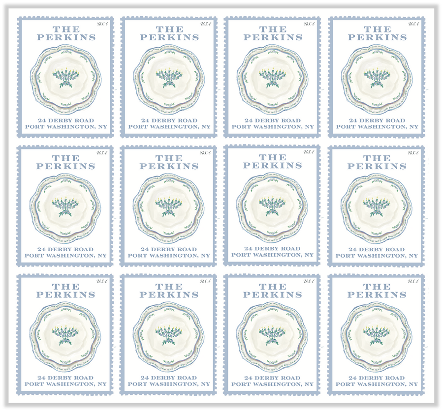 Laura Vogel Design - Hanukkah Chintz China Return Address Stamp