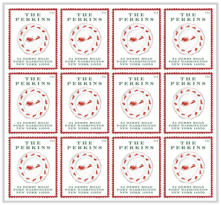Laura Vogel Design - Santa's Reindeer China Plate Return Address Stamps
